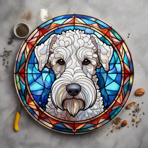 Bedlington Terrier Circular Glass Suncatcher Worktop Saver